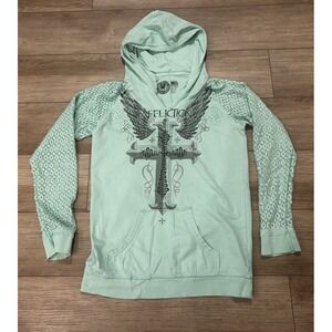 Affliction Hoodie Women Size XL Teal Green Made In The USA